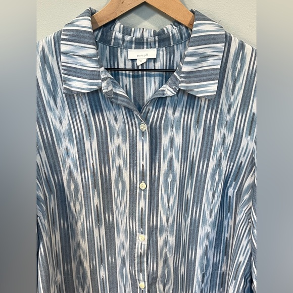 J. Jill Pure Jill Cotton Button Front Ikat Blue Tunic Top Size XL 3/4 Sleeve - Picture 2 of 15